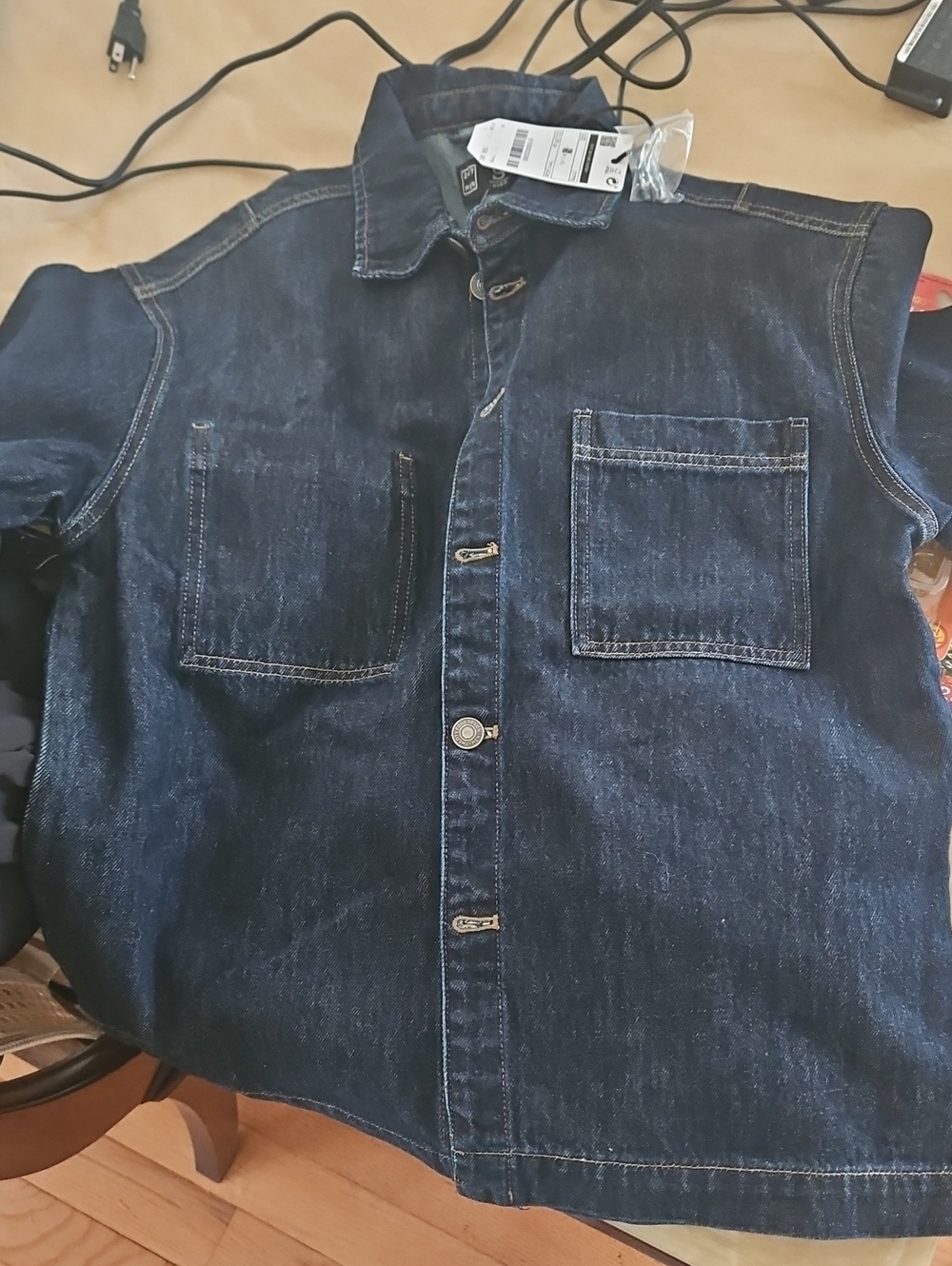 24/7 Korean Brand Dark Wash Denim Shirt Short Sleeve Button Up Jacket